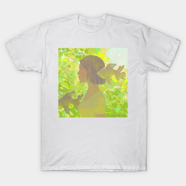 Forest Girl and Goldfish T-Shirt by Afterblossom